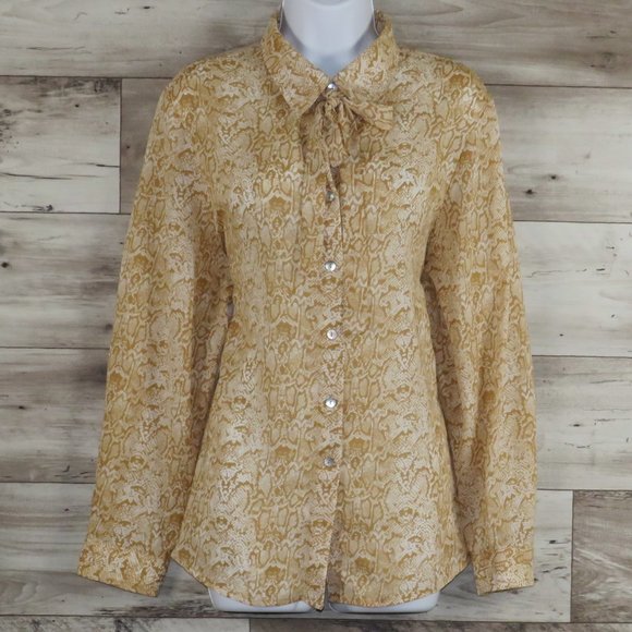 Donizetti* Women's Long Sleeve Button Down Curved Hem Snake Print Blouse~Size 14 - Picture 1 of 9